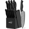 Amorston 15-Piece Kitchen Knife Set with Built-in Sharpener Block, Dishwasher Safe, German Stainless Steel