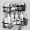 AKTECKE Corner Shower Caddy, 2 Pack Adhesive Stainless Steel Organizer Shelves with Hooks and Toothpaste Holder
