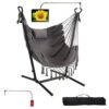 Hammock with Stand and Phone Holder - Double Hanging Chair Macrame Boho Handmade Adjustable Swing - Indoor Outdoor Patio Yard Garden Porch - 400lbs Capacity (2022 Grey)