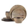Melamine Dinnerware Set - 12 pcs Wood Grain Design - Ideal for Outdoor and Camping