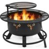Yaheetech 32in Outdoor Wood Burning Fire Pit with Swivel Cooking Grill Grate & Poker - Ideal for Camping, Backyard BBQs, Garden Bonfires