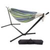 Double Brazilian Hammock with Stand - Woven Cotton - 2-Person Outdoor Swing by Pure Garden (Blue, Lime & White)