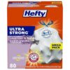 Hefty Ultra Strong 13 Gallon Trash Bags, Tall Kitchen Trash Bags 13 Gallon Size, Drawstring Closure, Continuous Odor Control, White, Lavender and Sweet Vanilla Scent, 80 Bags