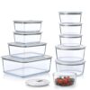 FineDine 20-Piece Glass Food Storage Containers - Leakproof, BPA-Free, Oven Safe - Meal Prep and On-the-Go (Grey)