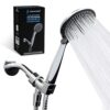 SparkPod Handheld Shower Head with Hose and Bracket - 3-Function, 5 ft. Hose - Wide Angle Rain, Massage & Full Body Spray Modes - Easy Installation (Polished Chrome)