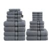Luxury Bath Towels Set - 100% Cotton, Quick Dry, Extra Absorbent - Space Grey (18 Pack)