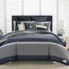 Nautica Twin Duvet Cover Set - Reversible Cotton Bedding with Matching Sham - Rendon Charcoal/Navy