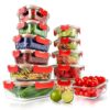 NutriChef Glass Food Storage Containers - 24-Piece Stackable Set with Hinged BPA-Free Leakproof Lids - Freezer-to-Oven-Safe - Red