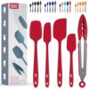Silicone Spatula Set - 5 Pieces, Heat Resistant 600°F, Nonstick Cookware, Stainless Steel Core, Dishwasher Safe, Bonus Tongs