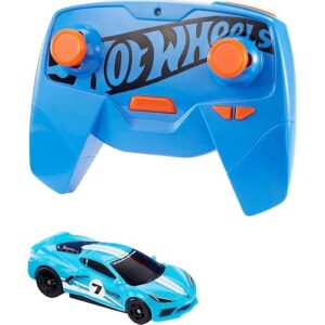 Hot Wheels Toy Car, RC C8 Corvette in 1:64 Scale, Remote-Control Vehicle with Controller & USB Cable, Works On & Off Track