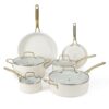 Martha Stewart 10-Piece Nonstick Ceramic Cookware Set - Linen White w/Gold Handle