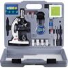 AmScope Kids Beginner Microscope STEM Kit - 120X-1200X, 52-pcs, Metal Body, LED Light, Carrying Box (White)