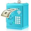 Yoego Kids Money Bank, Electronic Piggy Bank, Auto Scroll Paper Money Saving Box with Password, Sky Blue