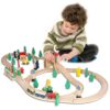 Wooden Train and Track Set - 60 Pieces - for Kids 3+ - Deluxe Holiday Gift