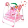 Portable Baby Swing with 6 Motions, Music, Sounds, Timing, 2 Toys, Plush Seat, Soft Head Support (Pink)