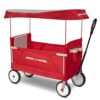 Radio Flyer 3 in 1 EZ Fold Stroller Wagon with Canopy and Adjustable Handle, Red