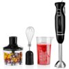 OVENTE Immersion Electric Hand Blender with Attachments - 300W, 2 Speeds, Stainless Steel Blades, Black