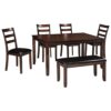 Ashley Coviar 6 Piece Dining Set with Table, Chairs & Bench, Dark Brown