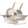 CAROTE Nonstick Pots and Pans Set, 10-Piece White Granite Induction Cookware Set