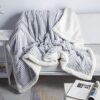 DISSA Sherpa Blanket Fleece Throw – Grey & White, 51x63 – Soft, Plush, Warm, Cozy, Thick – Reversible Throw Blanket for Couch, Bed, Sofa, Chair