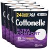 Cottonelle Ultra Comfort Toilet Paper, 24 Family Mega Rolls (108 Regular Rolls), 2-Ply, 325 Sheets per Roll, Packaging May Vary