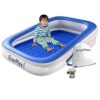 EnerPlex Kids Inflatable Travel Bed with High Speed Pump - Portable Toddler Air Mattress with Safety Bumper - Blue