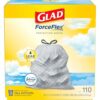 Glad ForceFlex Tall Kitchen Trash Bags, 13 Gal, Fresh Clean Scent with Febreze, 110 Ct