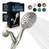 SparkPod High Pressure Hand Held Shower Head - 6 Spray Settings, 6" Wide Angle, Brass Swivel Ball Bracket, 70" Long Hose - Luxury Design (Brushed Nickel)