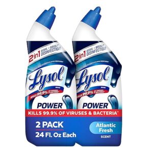 Lysol Toilet Bowl Cleaner, Max Strength Bathroom Cleaning Supplies, Toilet Bowl Cleaner Clinging Gel, Home Essential, Instant Stain Removal, Disinfecting and Deodorizing, Bleach Free, 24 oz (2 ct)