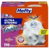 Hefty Ultra Strong 13 Gallon Trash Bags, Fabuloso Scent, White, 110 Bags with Odor Control and Break Resistant Drawstring Closure