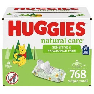 Huggies Natural Care Sensitive Baby Wipes, Unscented, 12 Flip-Top Packs (768 Wipes Total)