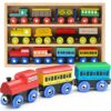 Wooden Train Set 12 PCS - Magnetic Toy Train Set - Includes 3 Engines - For Kids Toddler Boys and Girls - Compatible with Major Brands - Original by Play22