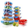 Glass Food Storage Containers - 24-Piece Stackable Meal-prep Set with Hinged BPA-Free Locking Lids - Leakproof and Freezer-to-Oven-Safe - NutriChef NCGLBU (Blue)