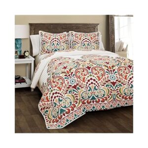 Lush Decor Clara Quilt 3 Piece Reversible Bedding Set, Full/Queen, Turquiose & Tangerine
