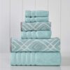 Modern Threads 6-Piece Yarn Dyed Oxford Stripe Jacquard/Solid Ultra Soft 500GSM 100% Combed Cotton Towel Set [Aqua]