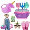 Roca Home Pink Kids Gardening Tools with Unicorn Watering Can - Outdoor Toys for Girls