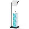 Toilet Paper Holder Stand - Free Standing Tissue Roll Holder with Storage - Matte Black