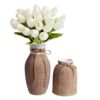 Rustic Farmhouse Rattan Ceramic Vases for Tulip Flowers and Pampas Grass, Set of 2, 10"