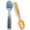 NumNum Baby Spoons Set - Pre-Spoon GOOtensils for Kids 6+ Months - First Stage, Baby Led Weaning Teething Spoon - Self Feeding, Silicone Toddler Food Utensils - 2 Spoons, Blue/Orange
