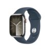 Apple Watch Series 9 GPS + Cellular 41mm Smartwatch, Silver Stainless Steel Case, Storm Blue Sport Band S/M