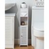 AOJEZOR Toilet Paper Holder Stand: Small Bathroom Storage Cabinet- White