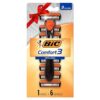 BIC Comfort 3 Men's Disposable Razor, Sensitive Skin, 1 Handle, 6 Cartridges