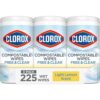 Clorox Free & Clear Compostable Cleaning Wipes, Light Lemon Scent, 75 Count, Pack of 3 (Pack May Vary)