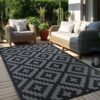 Outdoor Rug 6'x9' for Patio, Reversible Durable Straw Carpet, Waterproof RV Mat, Black & Gray