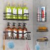 Shower Caddy Organizer Set with Adhesive Shelves and Stainless Steel Bathroom Storage (Black)