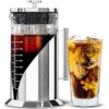 Cafe Du Chateau Cold Brew Coffee Maker - 34oz Airtight Iced Coffee & Tea Pitcher with Measuring Label, Stainless Steel Filter, Ideal for Fridge Storage