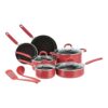 Amazon Basics Aluminum Cookware Set, 12-Piece - Red