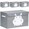 Hippo Toy Storage Box - 4 Set Toy Chest Organizer - Collapsible - Handles - Flip-Top Lids - Fabric Foldable Bin - Playroom - Nursery Room Organization