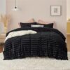 Bedsure Fluffy Duvet Cover Set - Ultra Soft Plush Shaggy Comforter Cover Queen Size, Warm Fuzzy Faux Fur Bed Sets for Winter, 3 Pieces (Plaid Pattern, Black)
