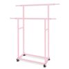 Clothing Rack Double Rod Metal Garment Rack with Lockable Wheels - Pink